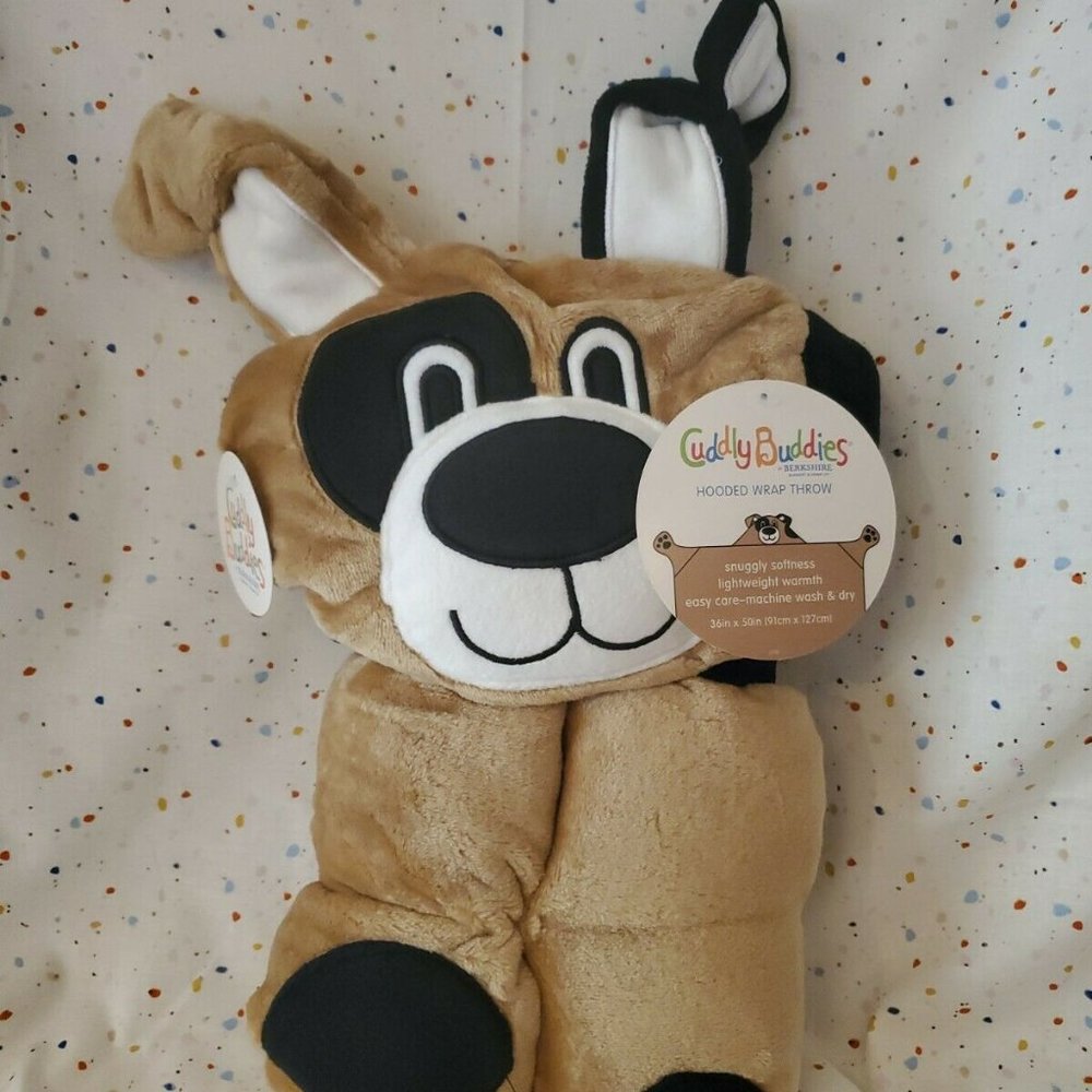 Berkshire Cuddly Buddies Tan Dog Hooded Wrap Throw